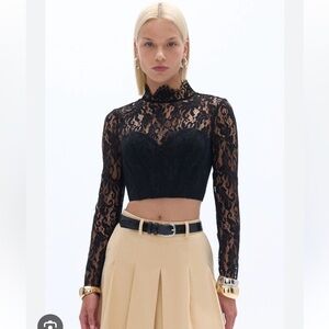 Nocturne Elegant Black Lace Crop Top- size XS